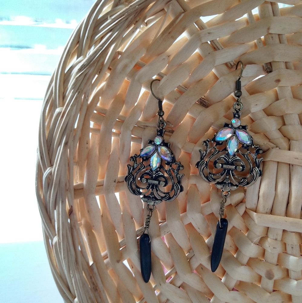 Statement Earrings Rhinestone Real Howlite Stone - Picture 7 of 11